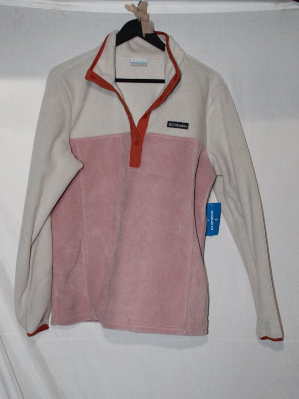 NWT Columbia Womens Pink and White Benton Springs 1/2 Snap Fleece Pullover